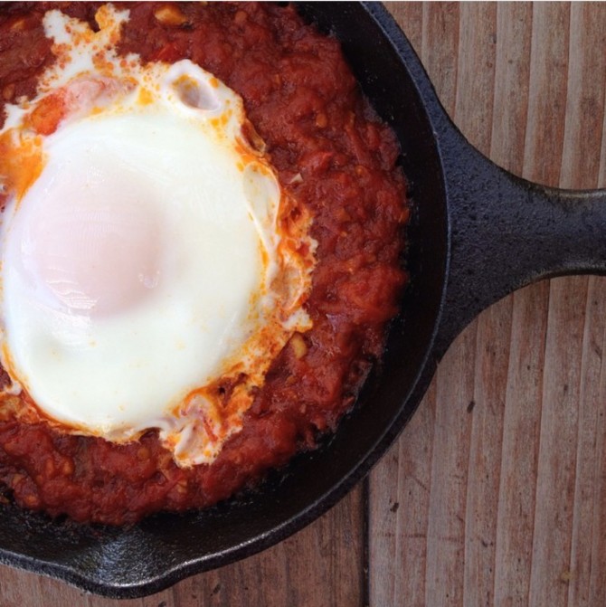 Shakshuka (Eggs cooked in a spicy tomato sauce)